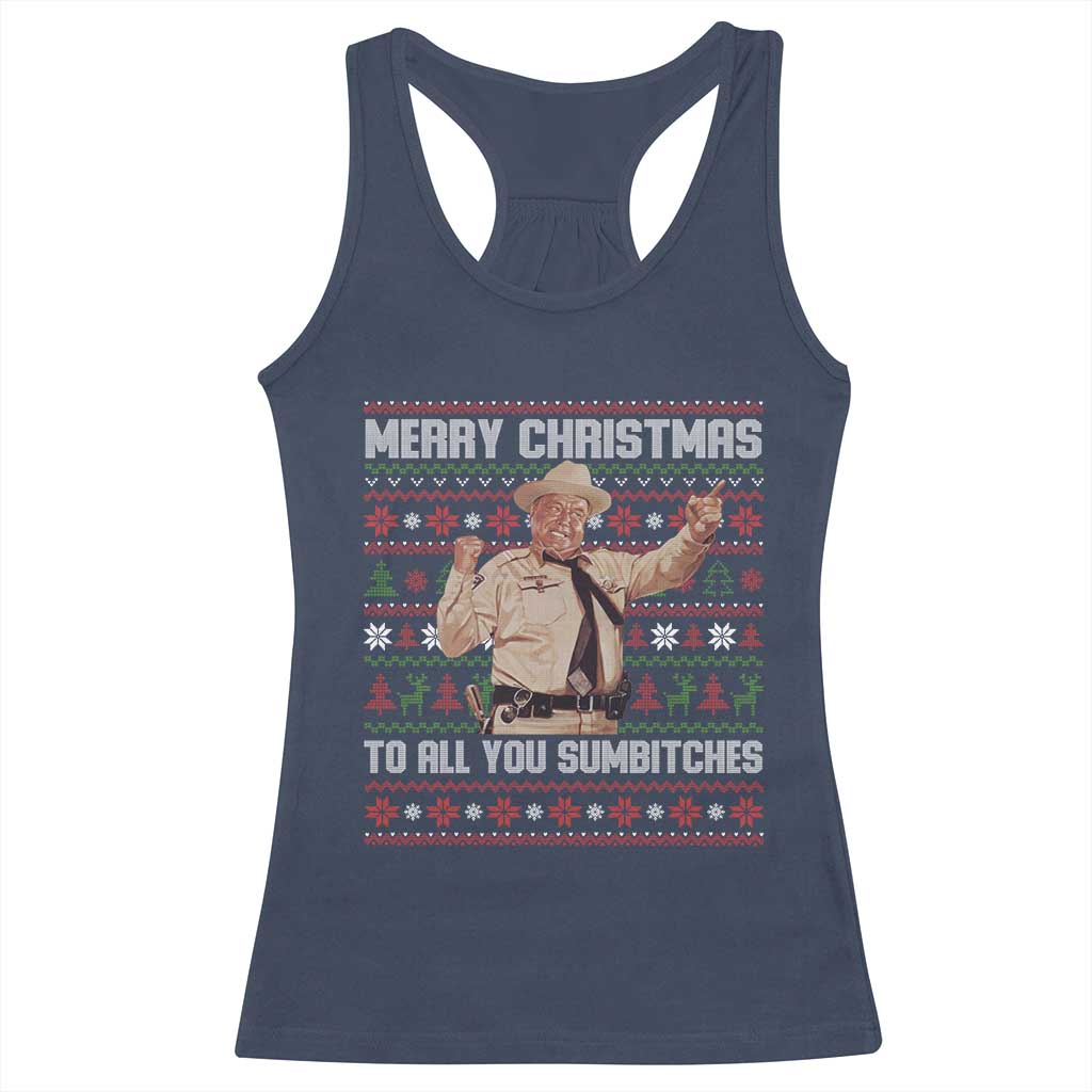 Merry Christmas To All You Sumbitches Racerback Tank Top Funny Smokey Xmas Movie The Bandit - Wonder Print Shop