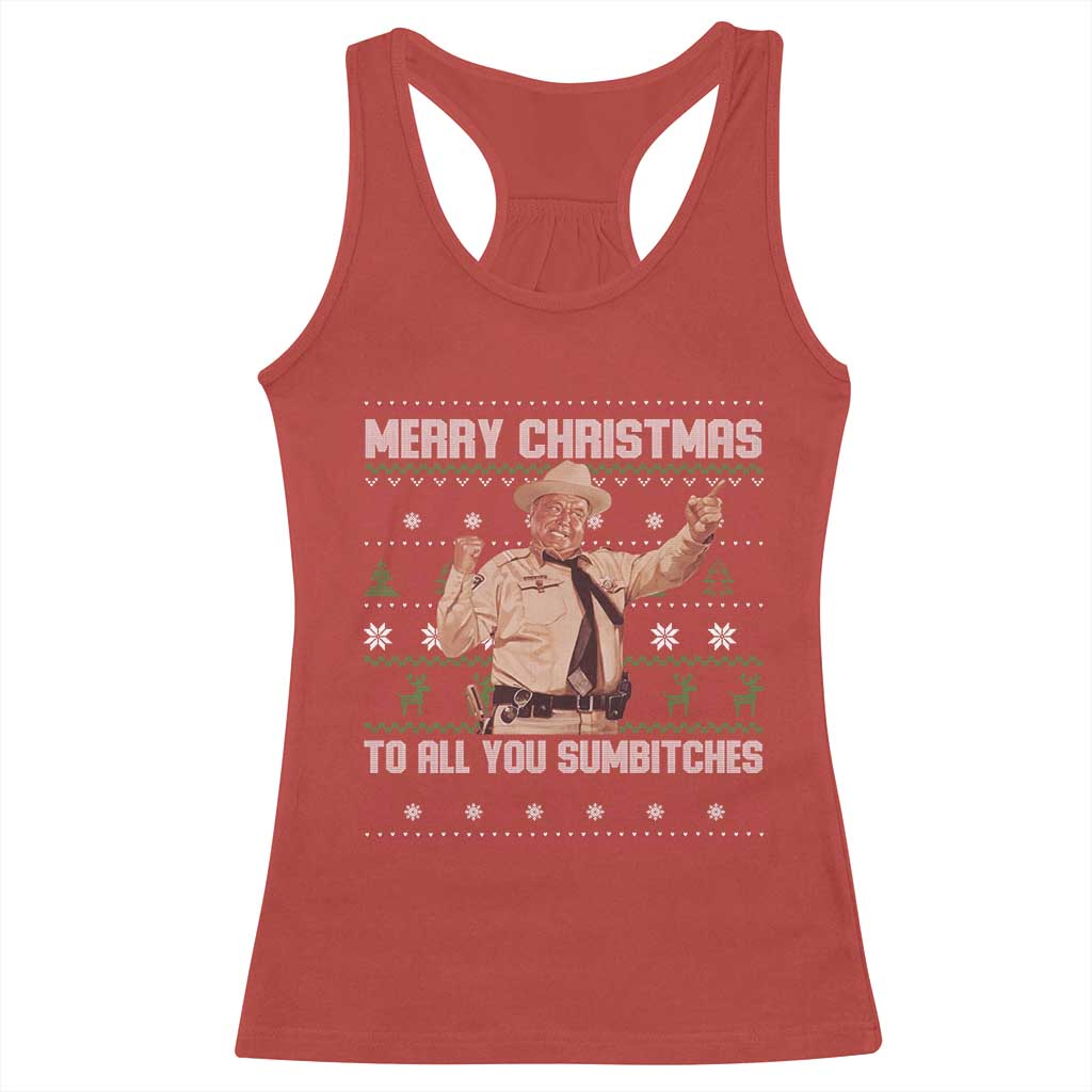 Merry Christmas To All You Sumbitches Racerback Tank Top Funny Smokey Xmas Movie The Bandit - Wonder Print Shop