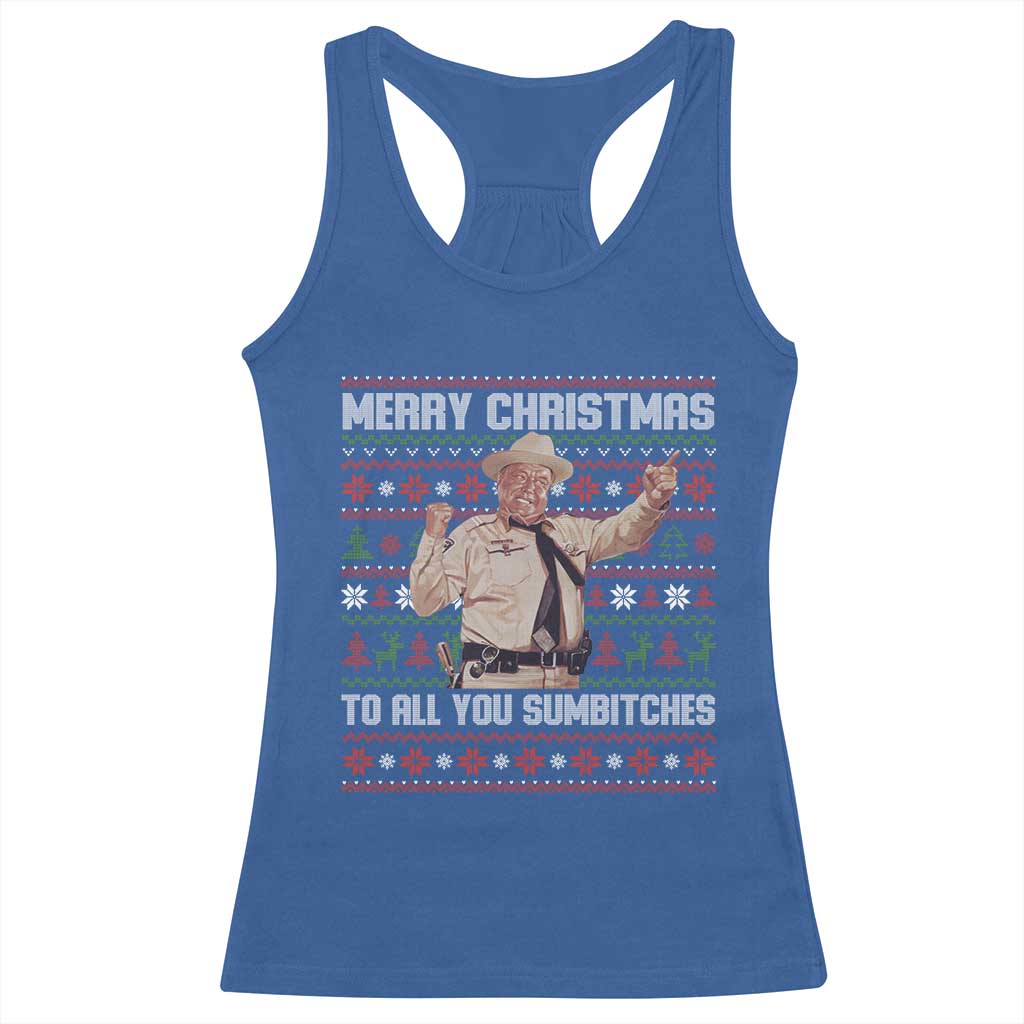 Merry Christmas To All You Sumbitches Racerback Tank Top Funny Smokey Xmas Movie The Bandit - Wonder Print Shop