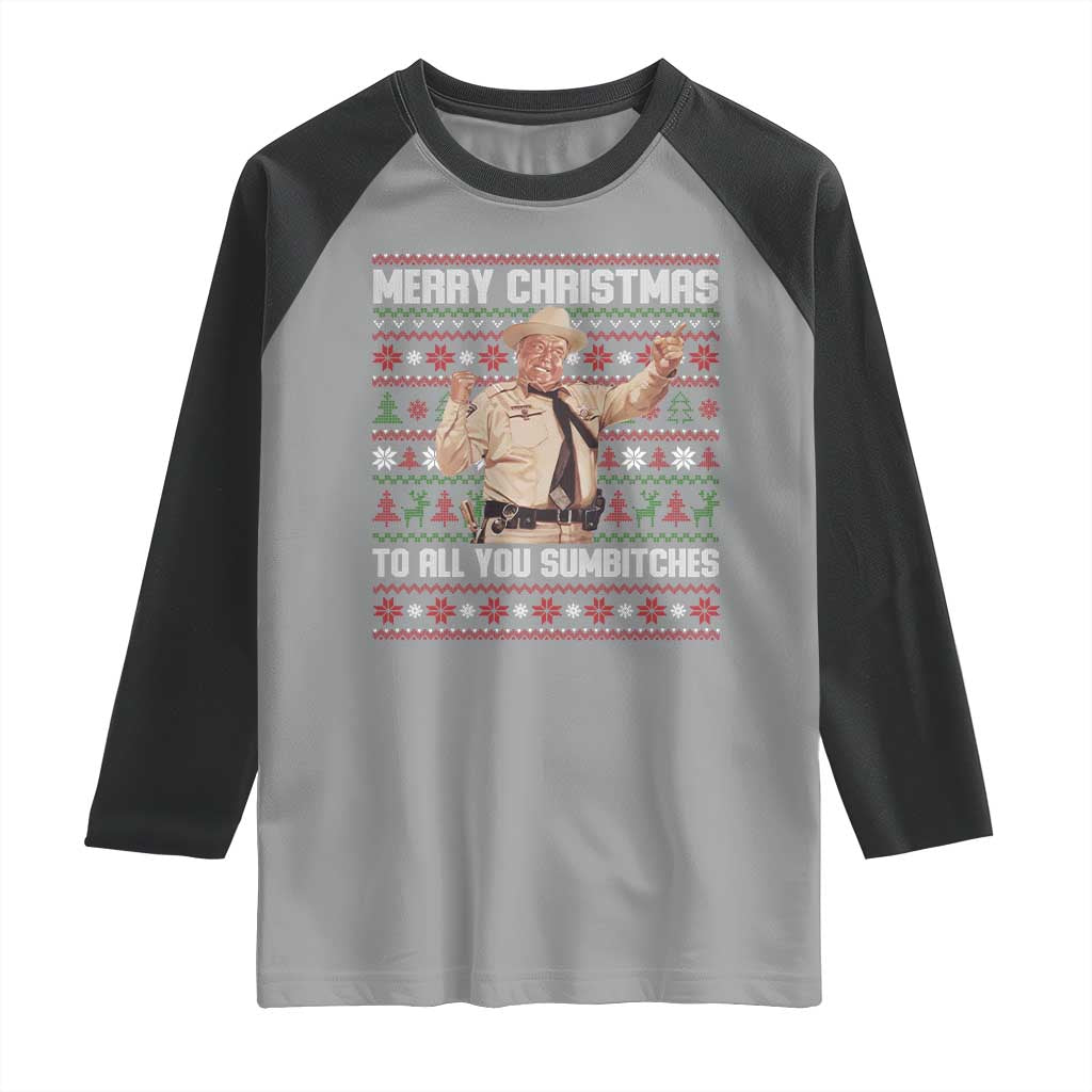 Merry Christmas To All You Sumbitches Raglan Shirt Funny Smokey Xmas Movie The Bandit - Wonder Print Shop
