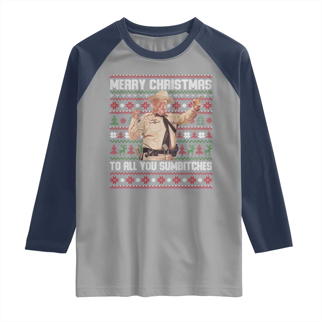 Merry Christmas To All You Sumbitches Raglan Shirt Funny Smokey Xmas Movie The Bandit - Wonder Print Shop