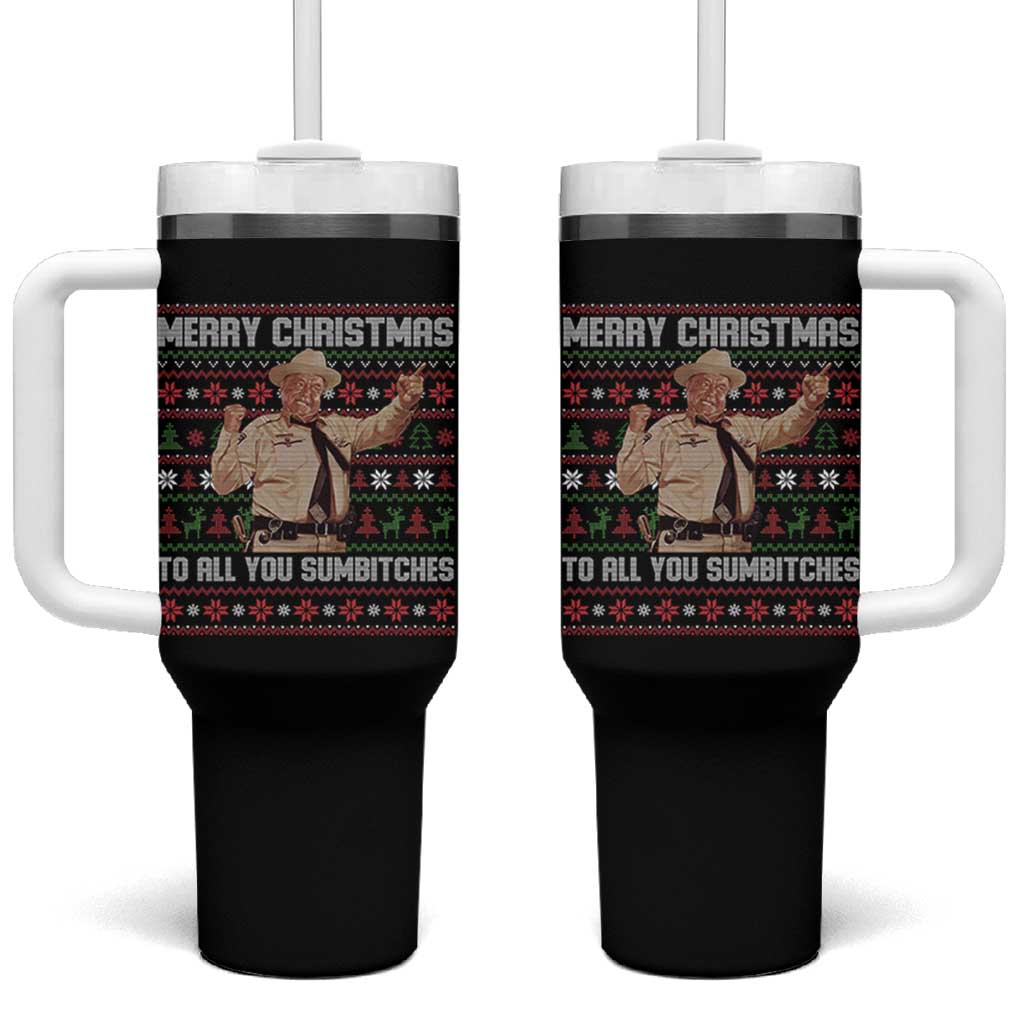 Merry Christmas To All You Sumbitches Tumbler With Handle Funny Smokey Xmas Movie The Bandit - Wonder Print Shop