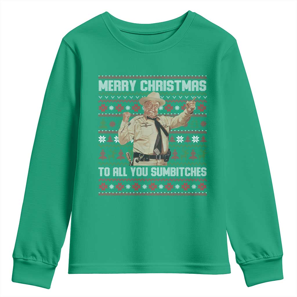 Merry Christmas To All You Sumbitches Youth Sweatshirt Funny Smokey Xmas Movie The Bandit - Wonder Print Shop