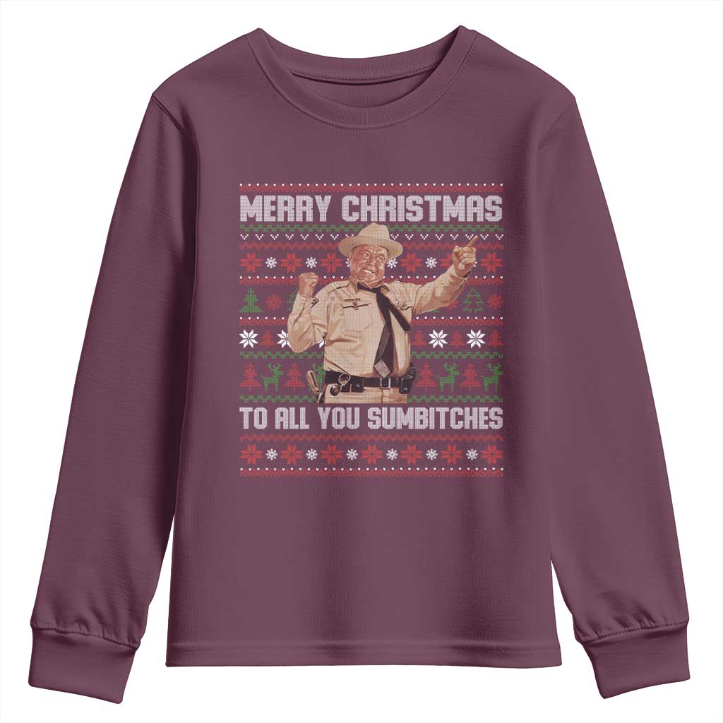 Merry Christmas To All You Sumbitches Youth Sweatshirt Funny Smokey Xmas Movie The Bandit - Wonder Print Shop