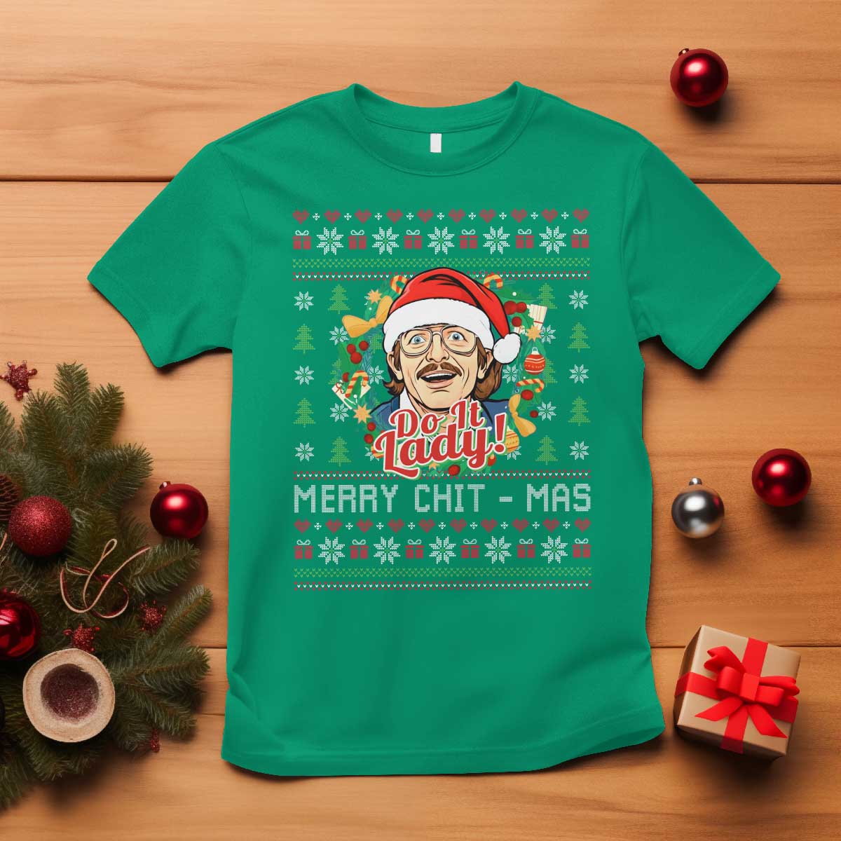 Funny Chit Christmas T Shirt Merry Chit Mas Do It Lady Xmas Wreath - Wonder Print Shop