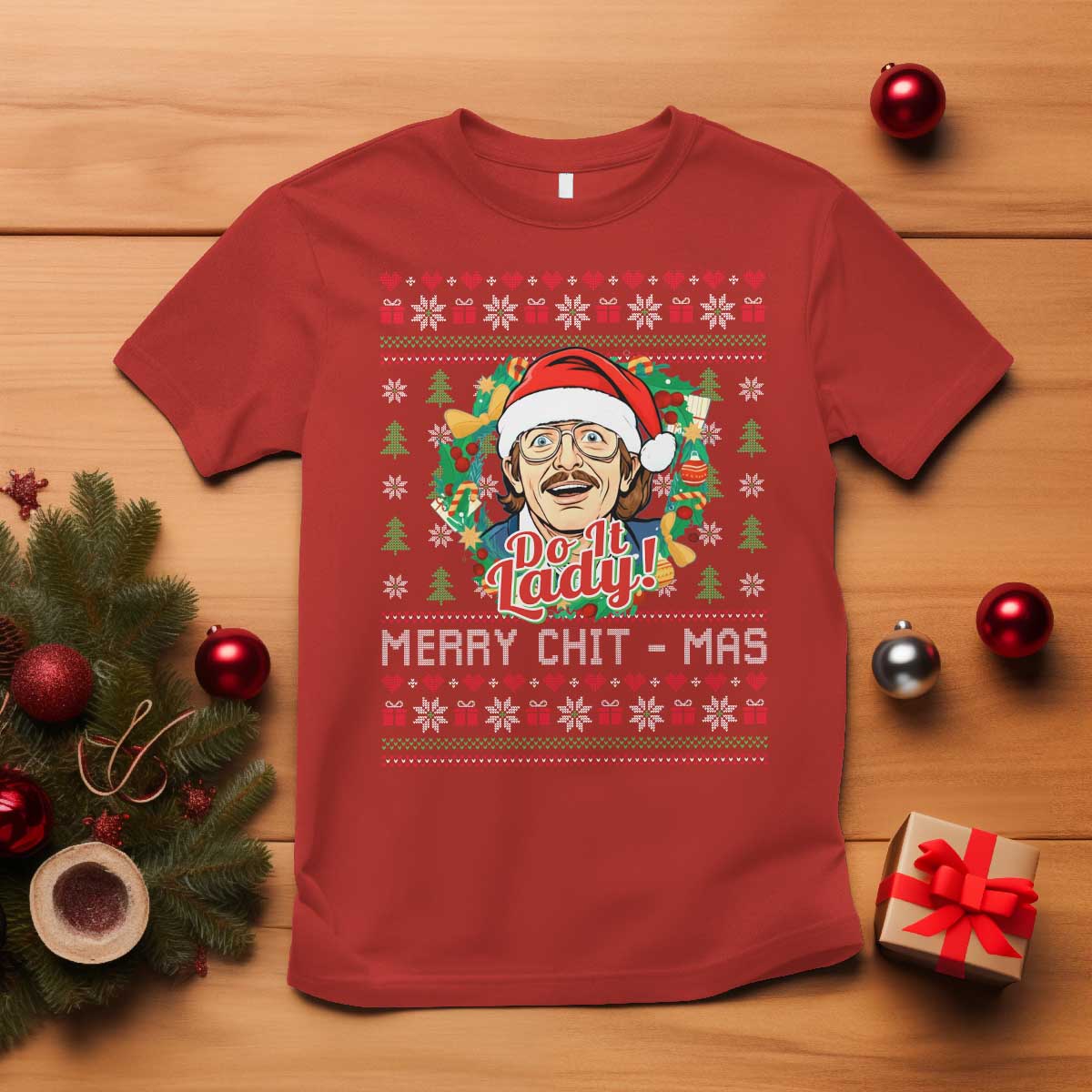 Funny Chit Christmas T Shirt Merry Chit Mas Do It Lady Xmas Wreath - Wonder Print Shop