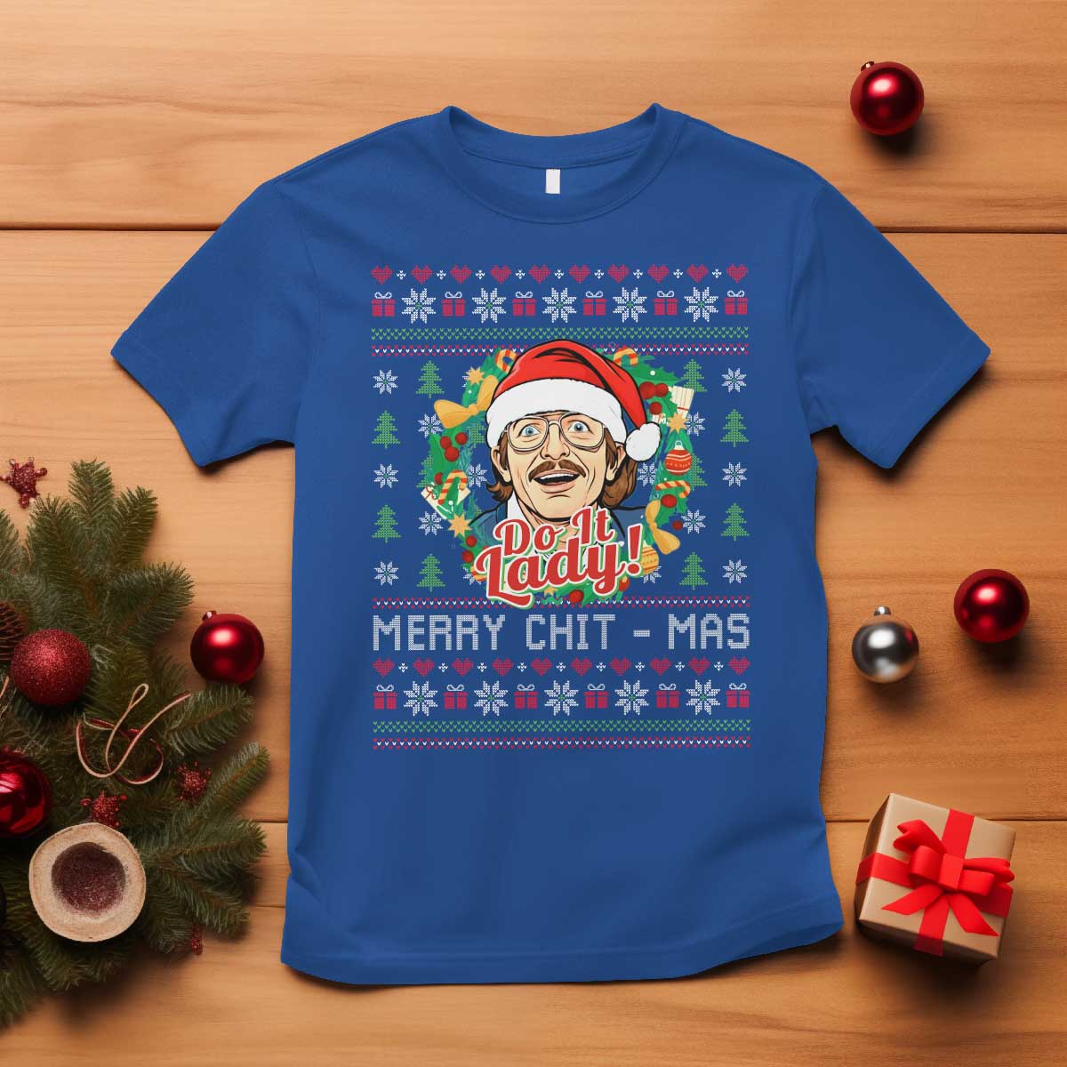 Funny Chit Christmas T Shirt Merry Chit Mas Do It Lady Xmas Wreath - Wonder Print Shop