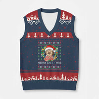 Funny Chit Xmas V-Neck Knit Sweater Vest Merry Chit Mas Do It Lady Xmas Wreath - Wonder Print Shop