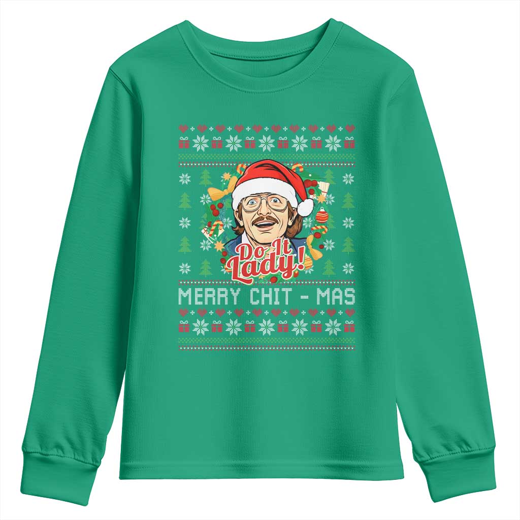 Funny Chit Christmas Youth Sweatshirt Merry Chit Mas Do It Lady Xmas Wreath - Wonder Print Shop