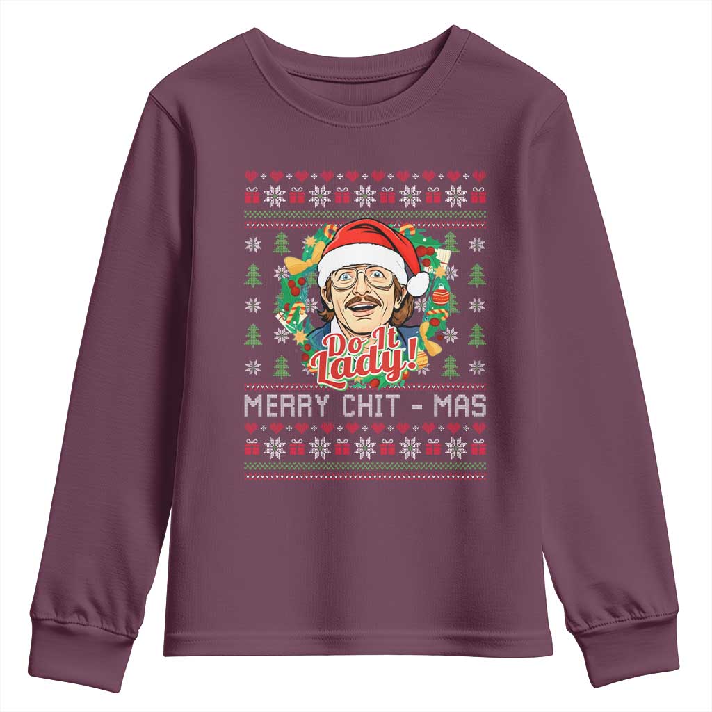 Funny Chit Christmas Youth Sweatshirt Merry Chit Mas Do It Lady Xmas Wreath - Wonder Print Shop
