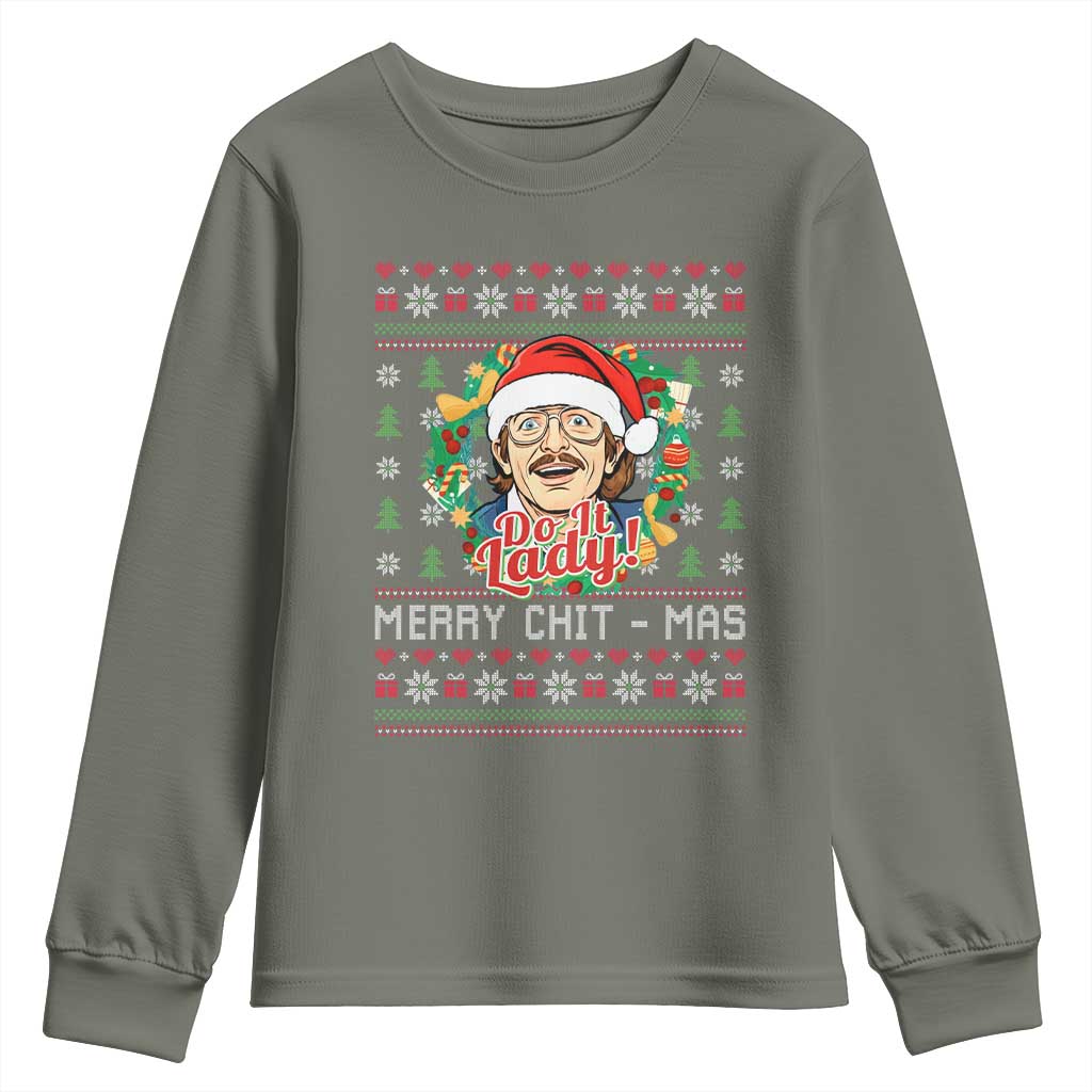 Funny Chit Christmas Youth Sweatshirt Merry Chit Mas Do It Lady Xmas Wreath - Wonder Print Shop