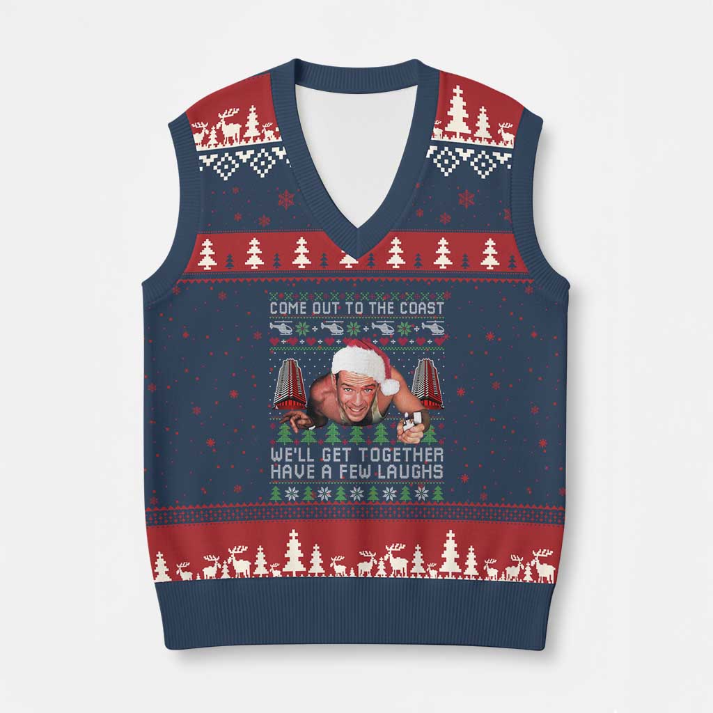 Funny Nakatomi Plaza Xmas V-Neck Knit Sweater Vest Come Out To The Coast John Xmas 80's Die Movie - Wonder Print Shop