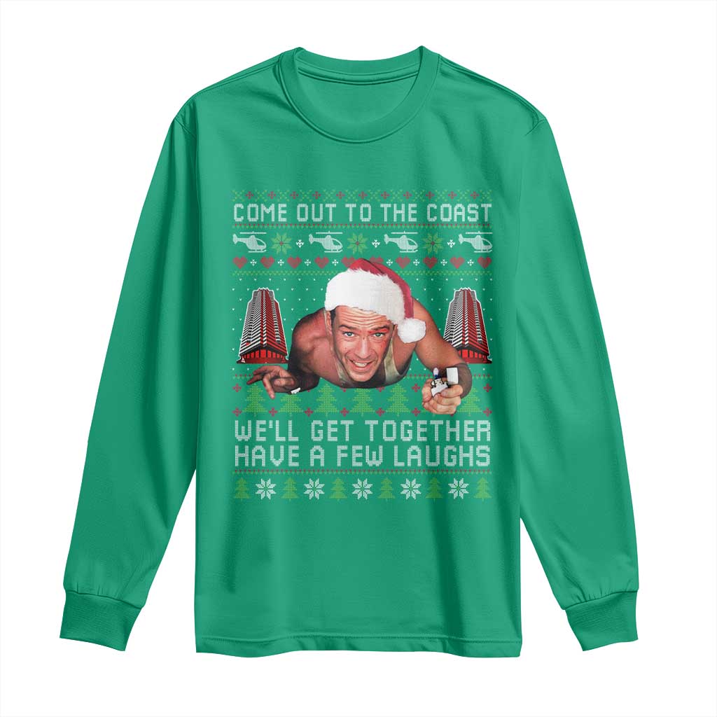 Funny Nakatomi Plaza Christmas Long Sleeve Shirt Come Out To The Coast John Xmas 80's Die Movie - Wonder Print Shop