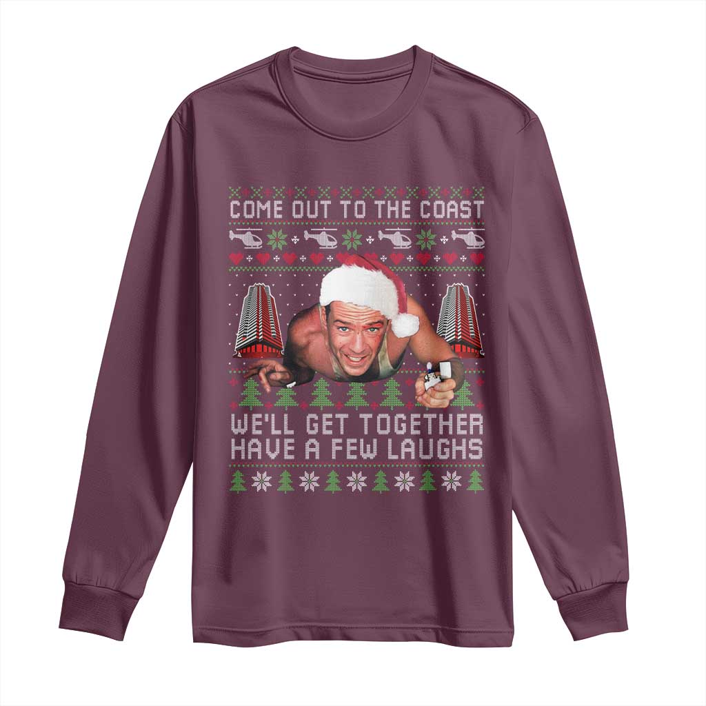 Funny Nakatomi Plaza Christmas Long Sleeve Shirt Come Out To The Coast John Xmas 80's Die Movie - Wonder Print Shop