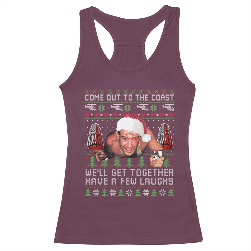 Funny Nakatomi Plaza Christmas Racerback Tank Top Come Out To The Coast John Xmas 80's Die Movie - Wonder Print Shop