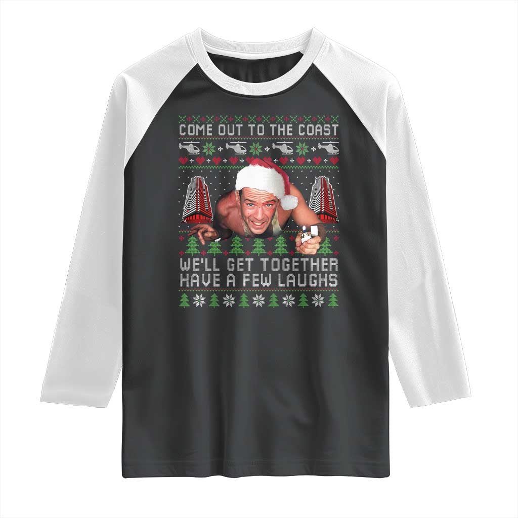 Funny Nakatomi Plaza Christmas Raglan Shirt Come Out To The Coast John Xmas 80's Die Movie - Wonder Print Shop