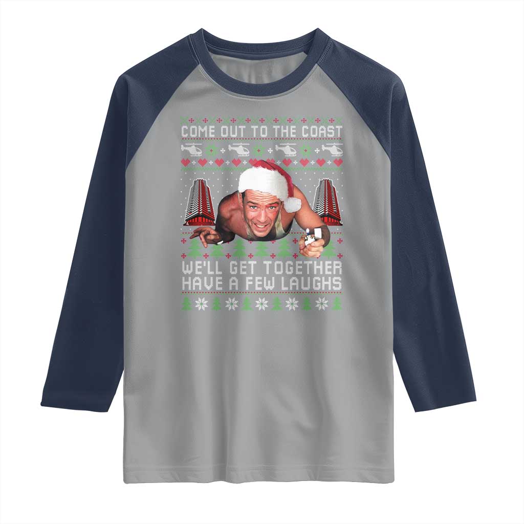 Funny Nakatomi Plaza Christmas Raglan Shirt Come Out To The Coast John Xmas 80's Die Movie - Wonder Print Shop