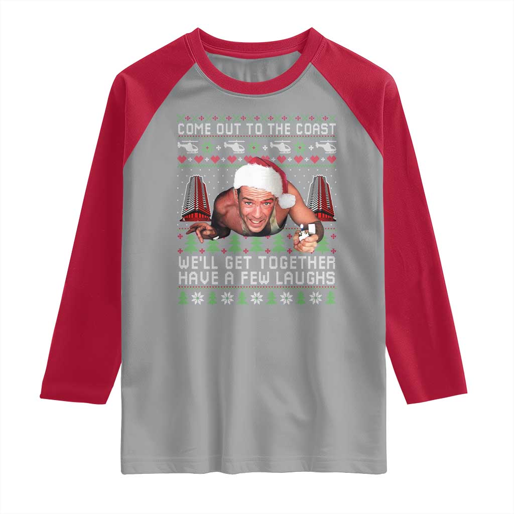 Funny Nakatomi Plaza Christmas Raglan Shirt Come Out To The Coast John Xmas 80's Die Movie - Wonder Print Shop