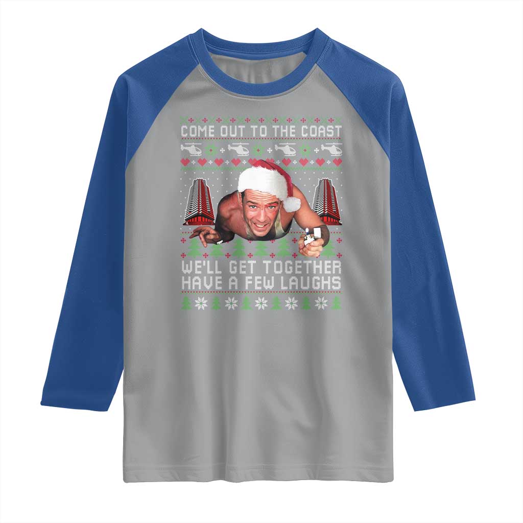 Funny Nakatomi Plaza Christmas Raglan Shirt Come Out To The Coast John Xmas 80's Die Movie - Wonder Print Shop
