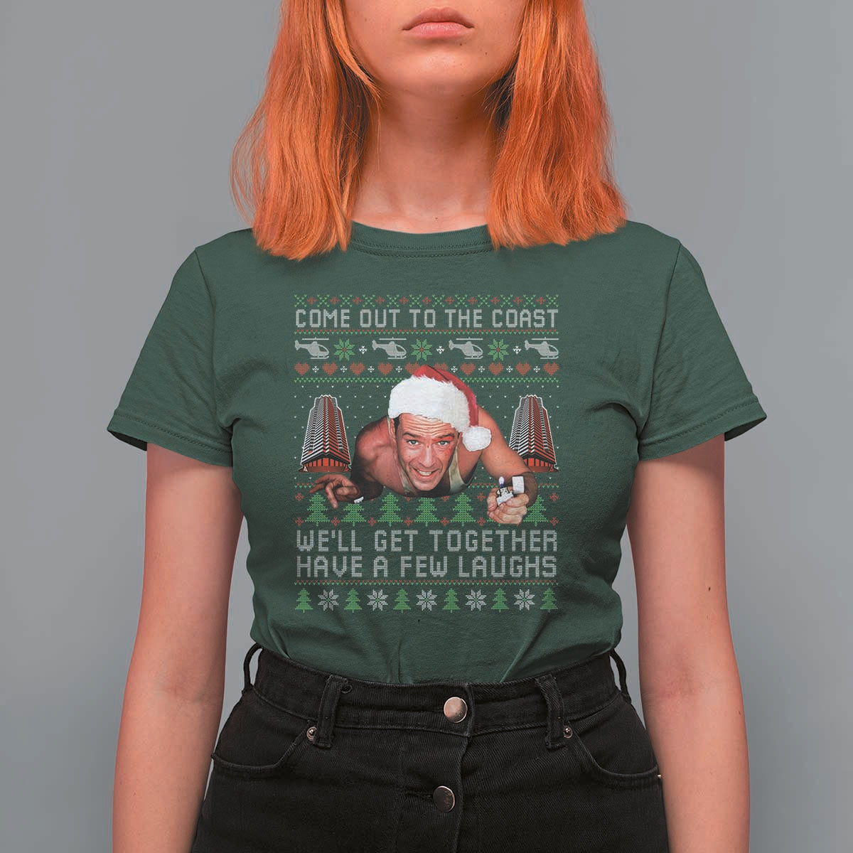Funny Nakatomi Plaza Christmas T Shirt For Women Come Out To The Coast John Xmas 80's Die Movie - Wonder Print Shop