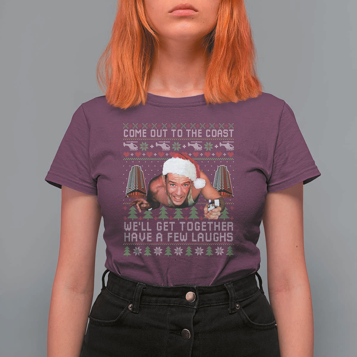Funny Nakatomi Plaza Christmas T Shirt For Women Come Out To The Coast John Xmas 80's Die Movie - Wonder Print Shop
