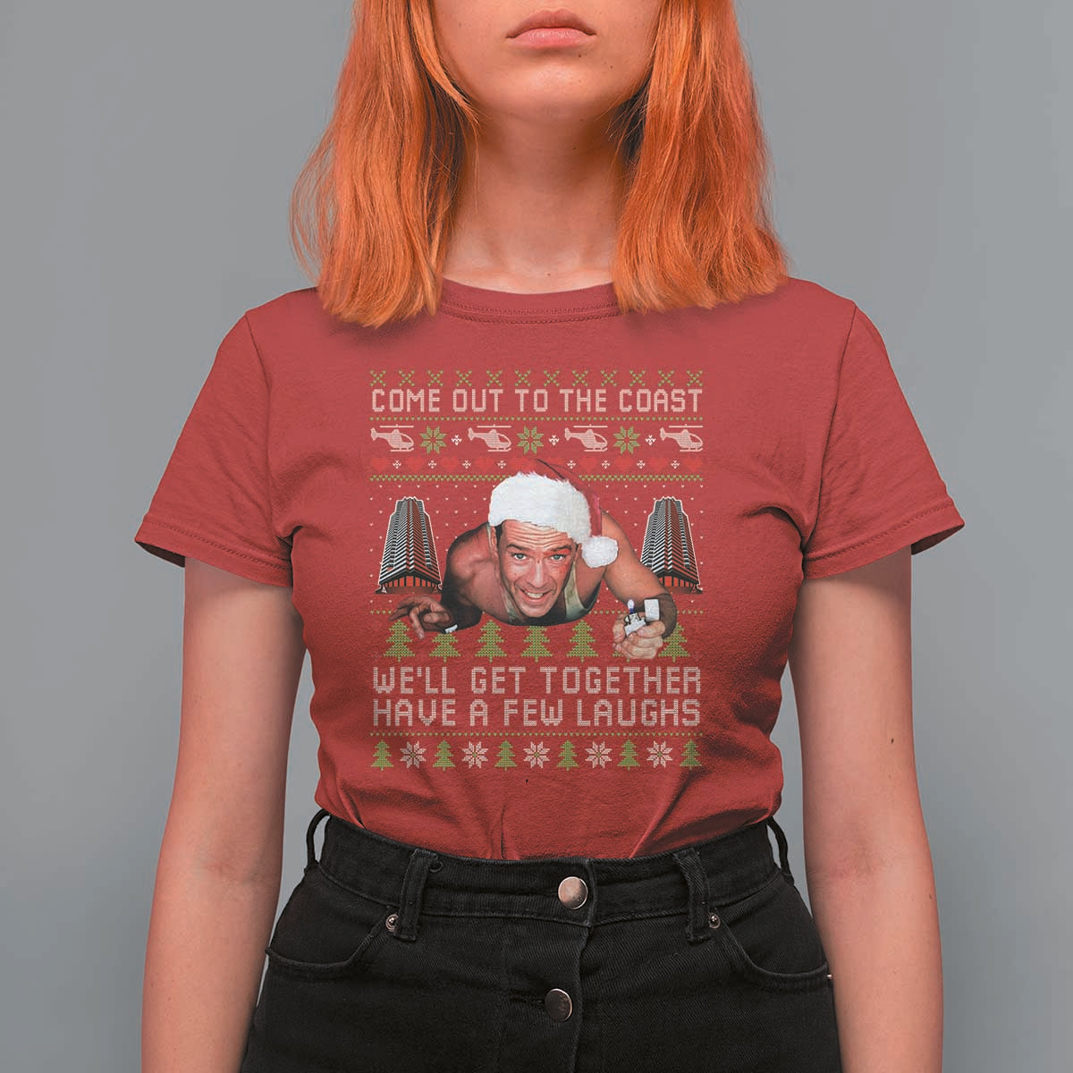 Funny Nakatomi Plaza Christmas T Shirt For Women Come Out To The Coast John Xmas 80's Die Movie - Wonder Print Shop