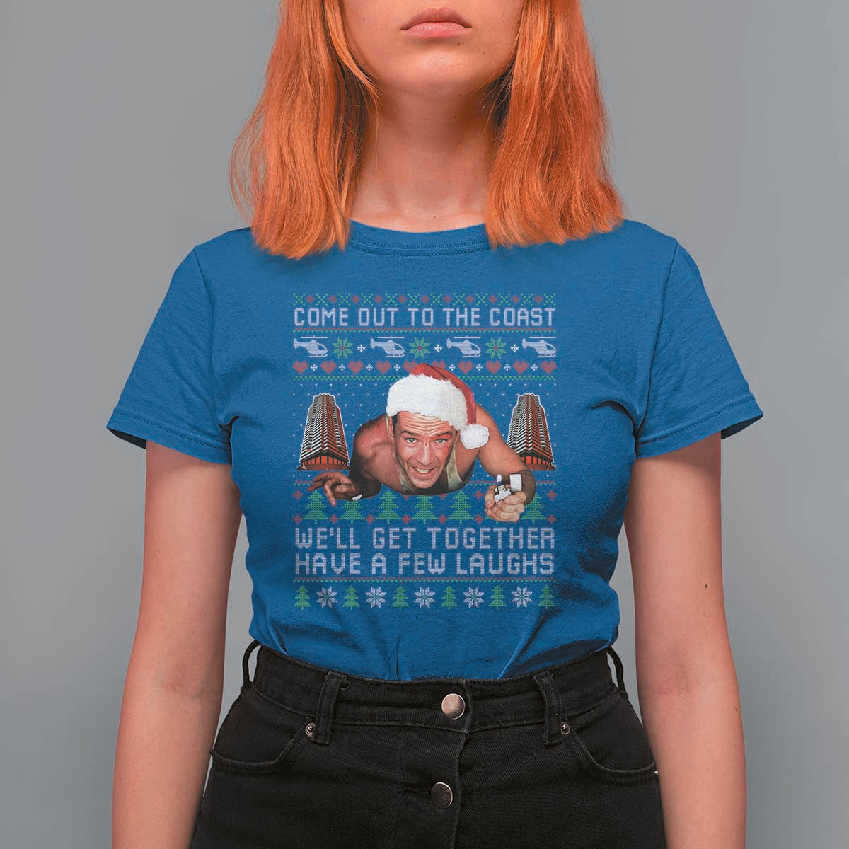 Funny Nakatomi Plaza Christmas T Shirt For Women Come Out To The Coast John Xmas 80's Die Movie - Wonder Print Shop