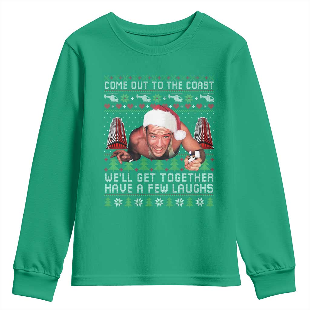 Funny Nakatomi Plaza Christmas Youth Sweatshirt Come Out To The Coast John Xmas 80's Die Movie - Wonder Print Shop