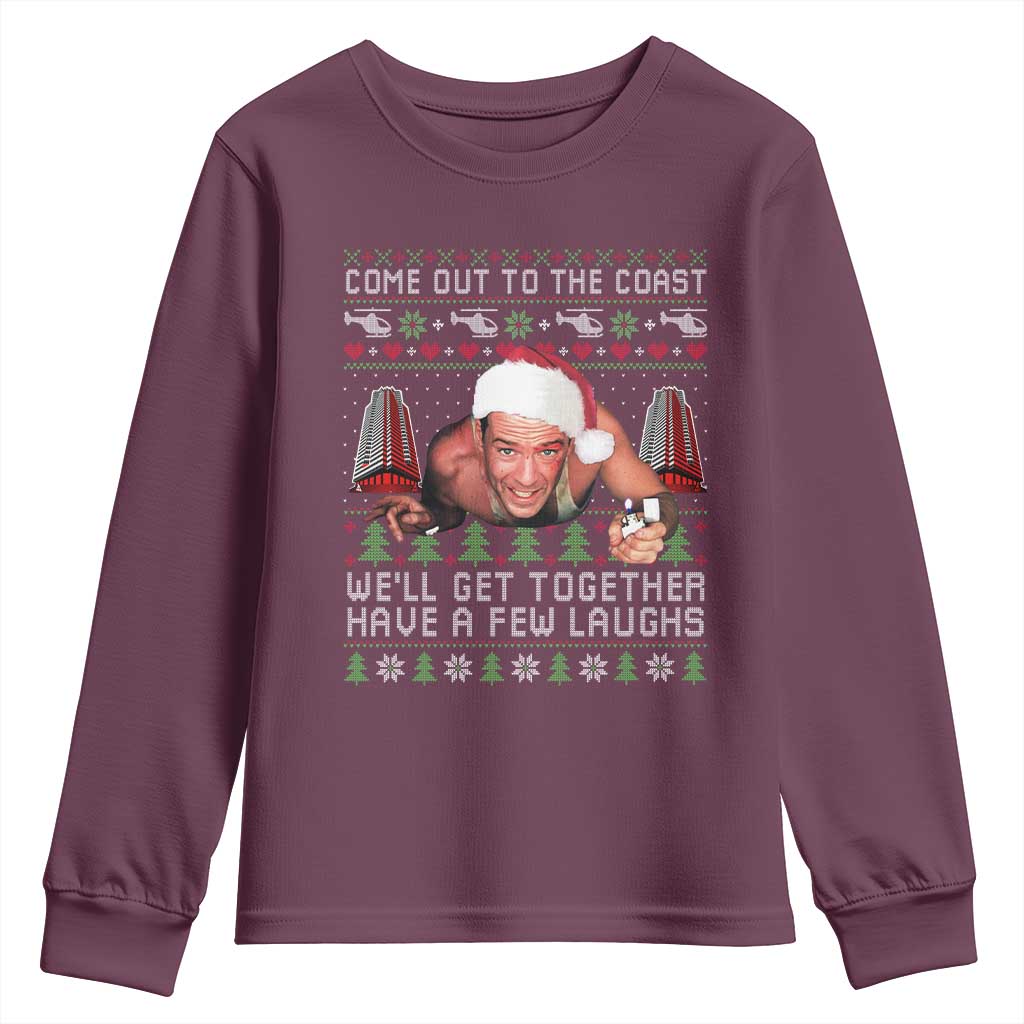 Funny Nakatomi Plaza Christmas Youth Sweatshirt Come Out To The Coast John Xmas 80's Die Movie - Wonder Print Shop