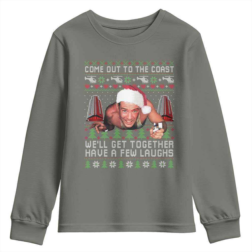 Funny Nakatomi Plaza Christmas Youth Sweatshirt Come Out To The Coast John Xmas 80's Die Movie - Wonder Print Shop