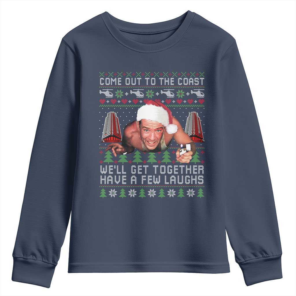 Funny Nakatomi Plaza Christmas Youth Sweatshirt Come Out To The Coast John Xmas 80's Die Movie - Wonder Print Shop