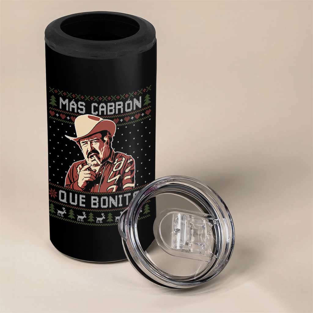 Funny Julian Garza Christmas 4 in 1 Can Cooler Tumbler Mas Cabron Que Bonito Cowboy Holiday Mexican Xmas - Wonder Print Shop