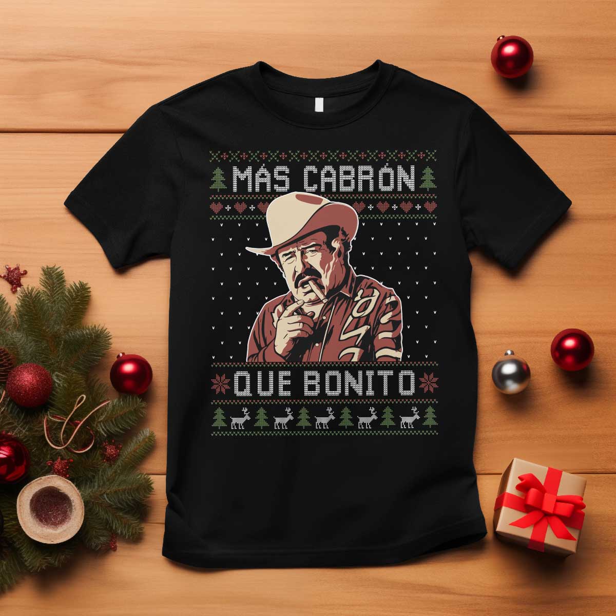 Funny Julian Garza Christmas T Shirt Mas Cabron Que Bonito Cowboy Holiday Mexican Xmas - Wonder Print Shop