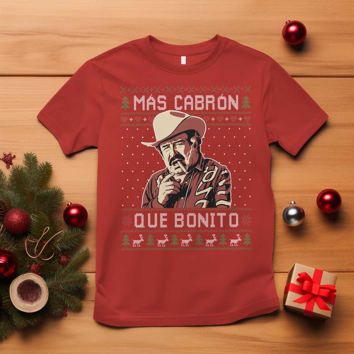 Funny Julian Garza Christmas T Shirt Mas Cabron Que Bonito Cowboy Holiday Mexican Xmas - Wonder Print Shop