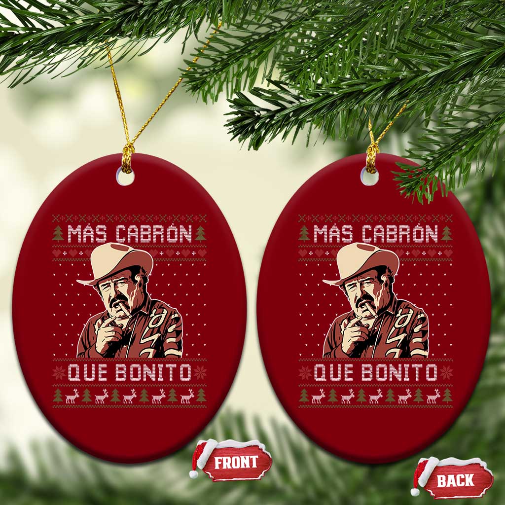 Funny Julian Garza Christmas Ceramic Ornament Mas Cabron Que Bonito Cowboy Holiday Mexican Xmas - Wonder Print Shop