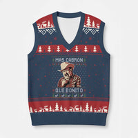 Funny Julian Garza Xmas V-Neck Knit Sweater Vest Mas Cabron Que Bonito Cowboy Holiday Mexican Xmas - Wonder Print Shop