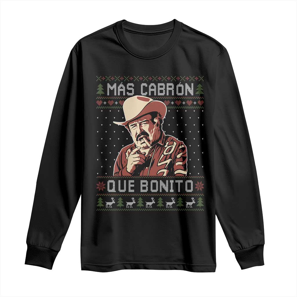 Funny Julian Garza Christmas Long Sleeve Shirt Mas Cabron Que Bonito Cowboy Holiday Mexican Xmas - Wonder Print Shop