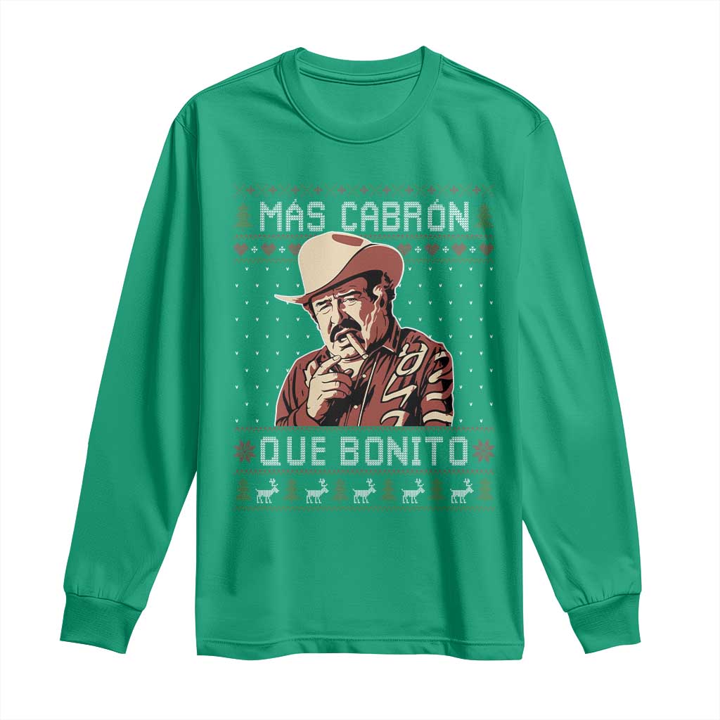 Funny Julian Garza Christmas Long Sleeve Shirt Mas Cabron Que Bonito Cowboy Holiday Mexican Xmas - Wonder Print Shop