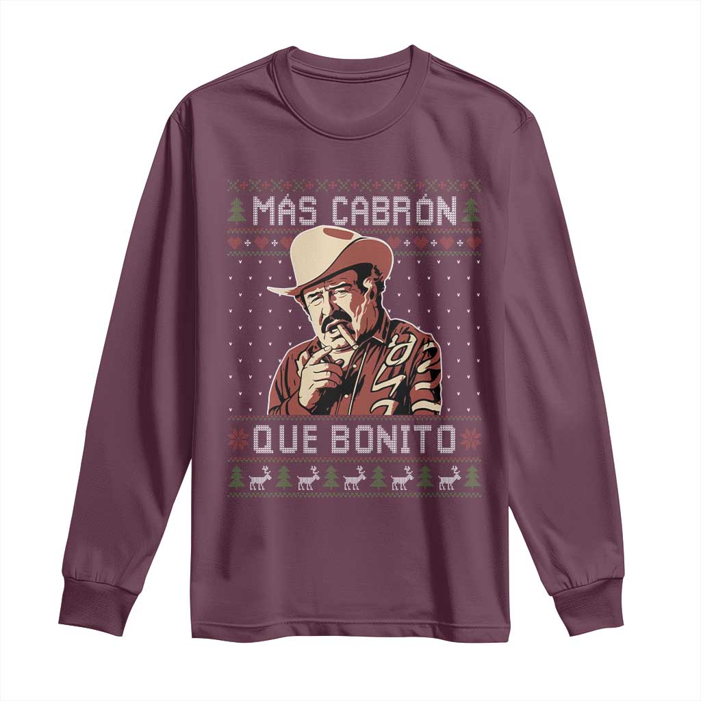 Funny Julian Garza Christmas Long Sleeve Shirt Mas Cabron Que Bonito Cowboy Holiday Mexican Xmas - Wonder Print Shop