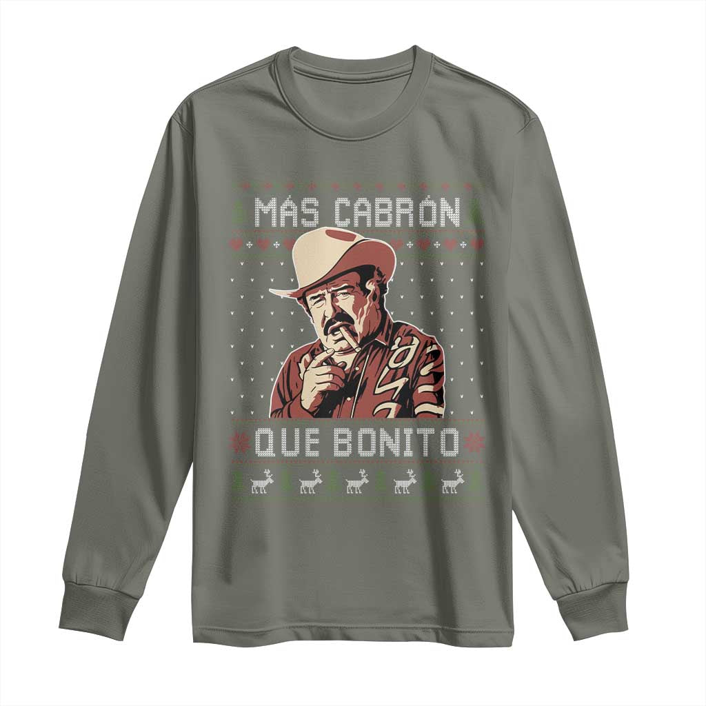 Funny Julian Garza Christmas Long Sleeve Shirt Mas Cabron Que Bonito Cowboy Holiday Mexican Xmas - Wonder Print Shop