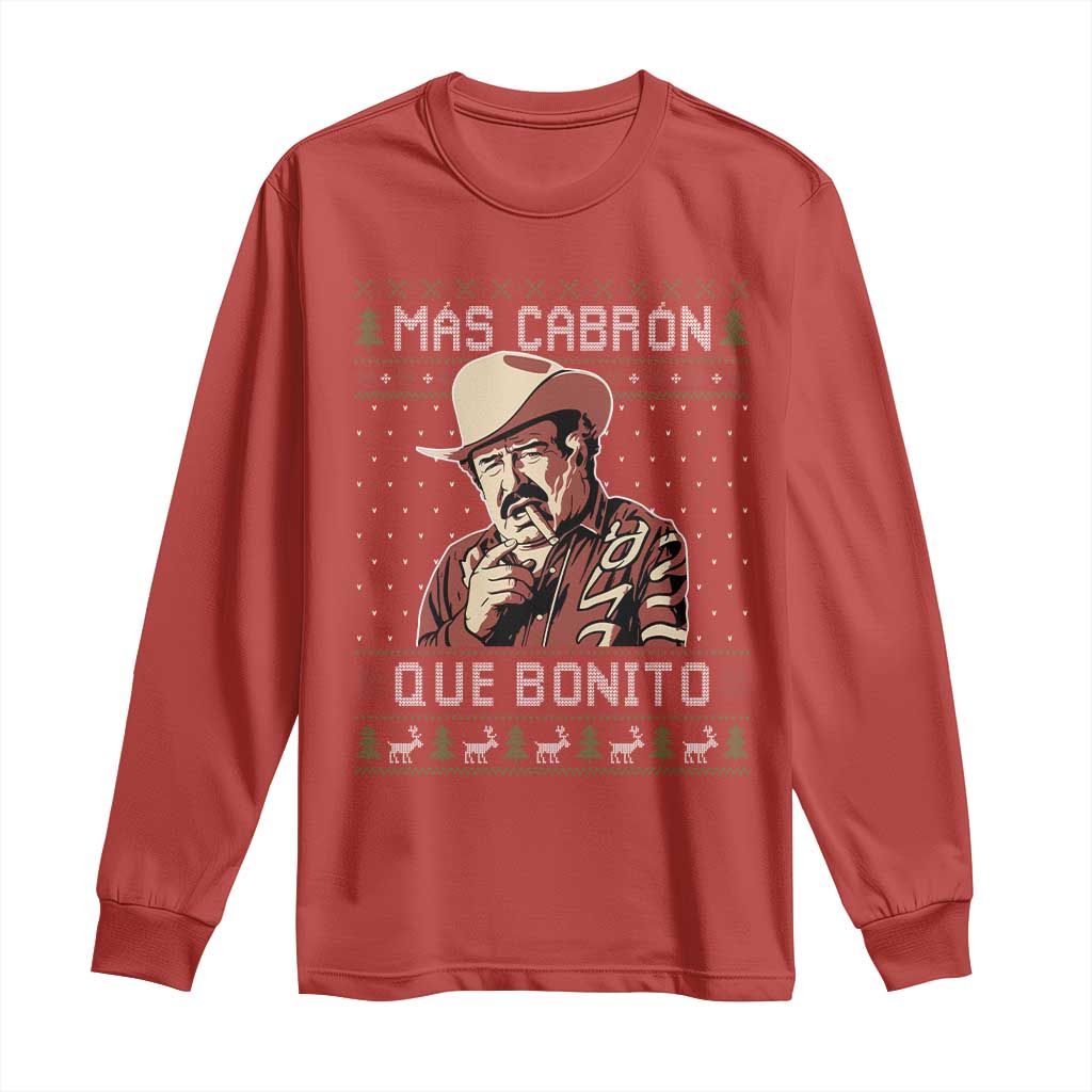 Funny Julian Garza Christmas Long Sleeve Shirt Mas Cabron Que Bonito Cowboy Holiday Mexican Xmas - Wonder Print Shop