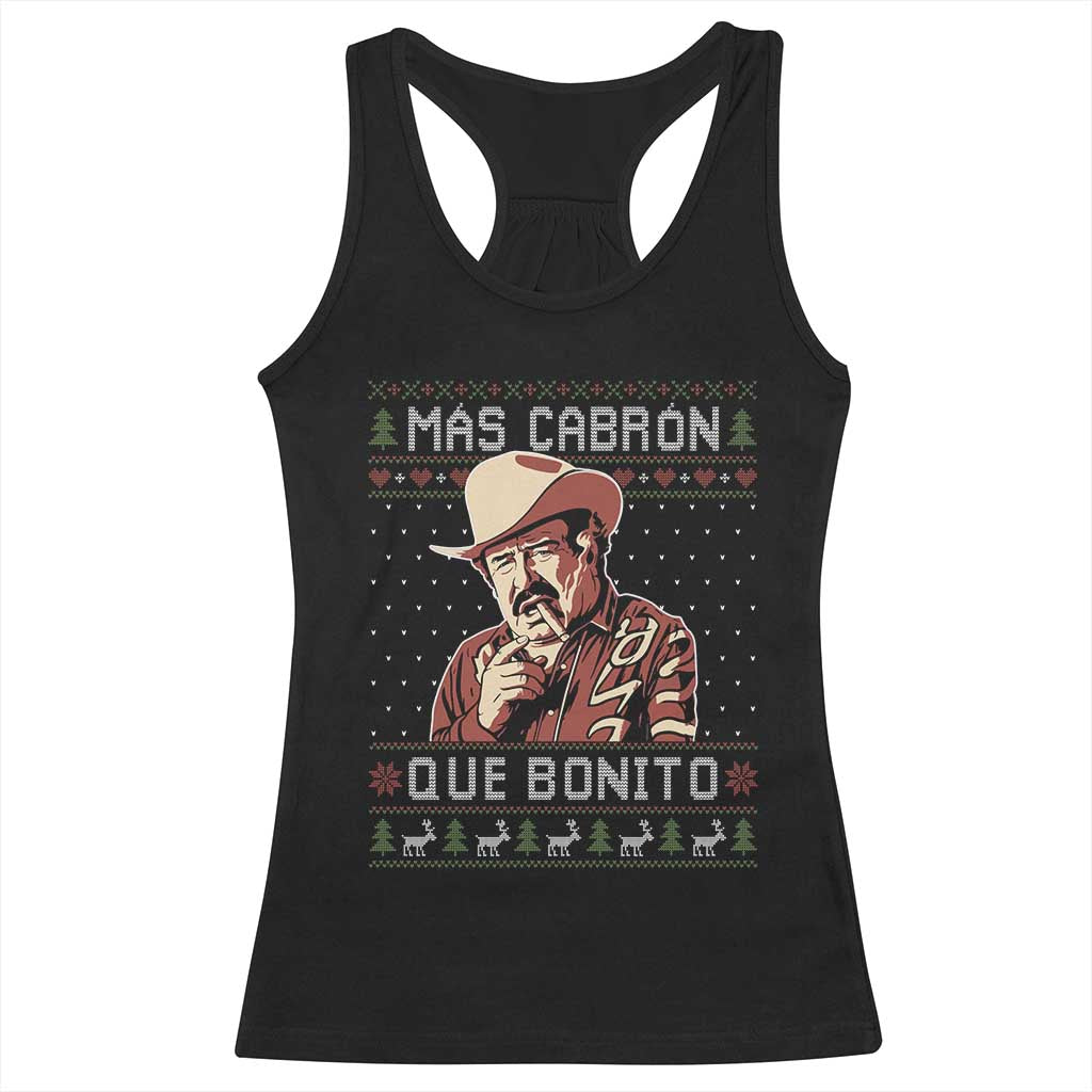 Funny Julian Garza Christmas Racerback Tank Top Mas Cabron Que Bonito Cowboy Holiday Mexican Xmas - Wonder Print Shop
