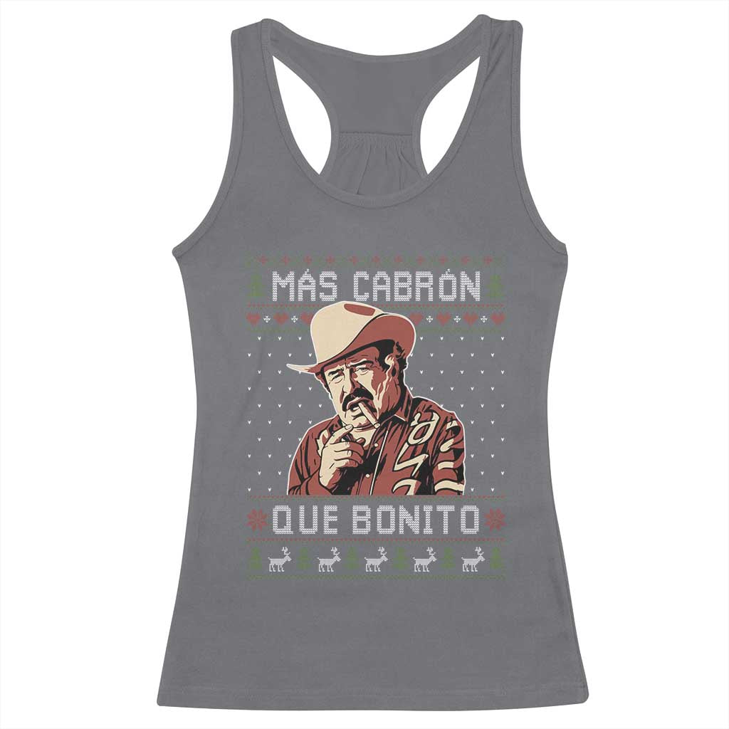 Funny Julian Garza Christmas Racerback Tank Top Mas Cabron Que Bonito Cowboy Holiday Mexican Xmas - Wonder Print Shop
