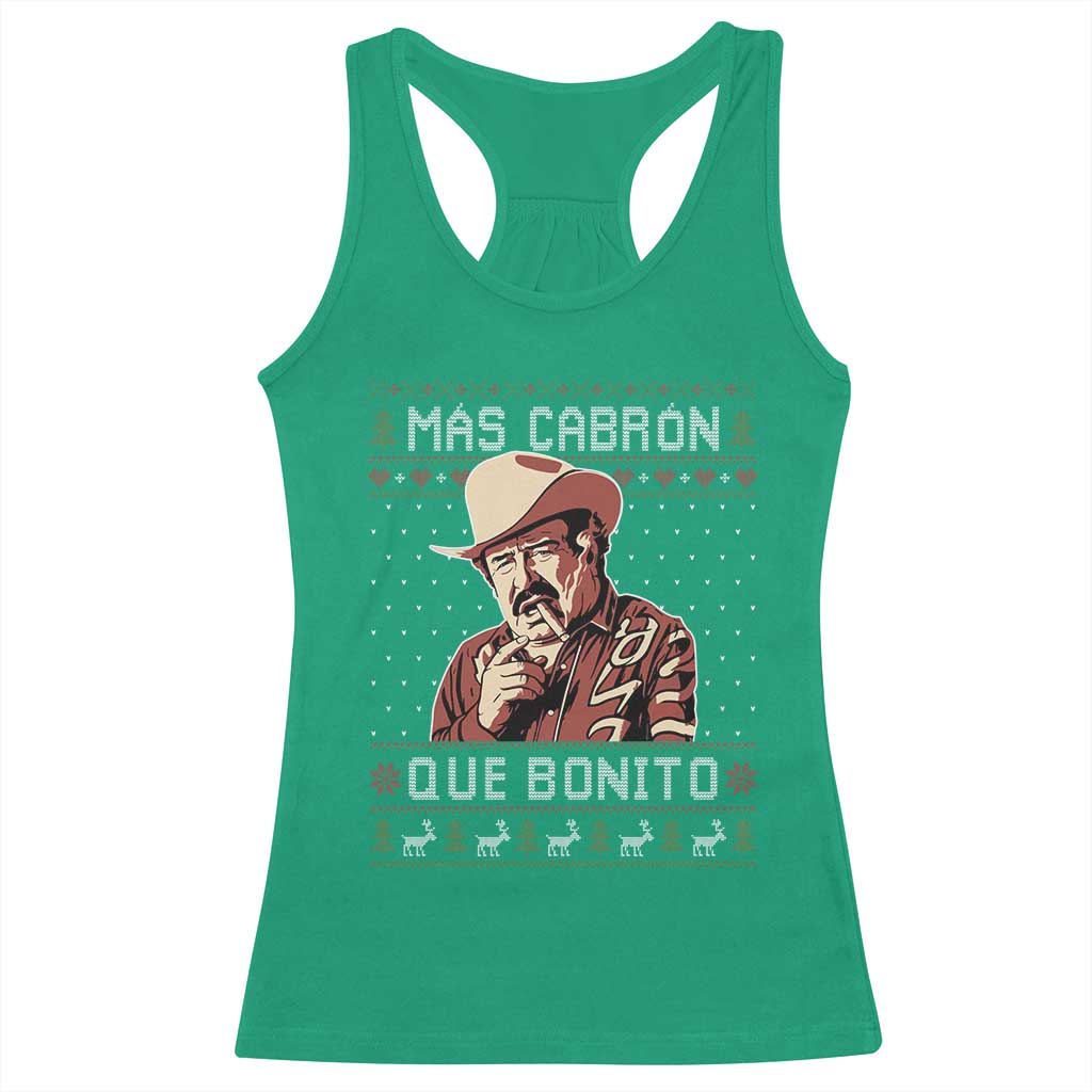 Funny Julian Garza Christmas Racerback Tank Top Mas Cabron Que Bonito Cowboy Holiday Mexican Xmas - Wonder Print Shop