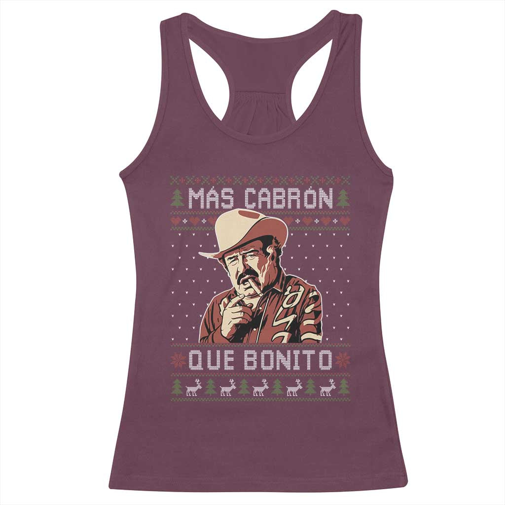 Funny Julian Garza Christmas Racerback Tank Top Mas Cabron Que Bonito Cowboy Holiday Mexican Xmas - Wonder Print Shop