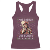 Funny Julian Garza Christmas Racerback Tank Top Mas Cabron Que Bonito Cowboy Holiday Mexican Xmas - Wonder Print Shop