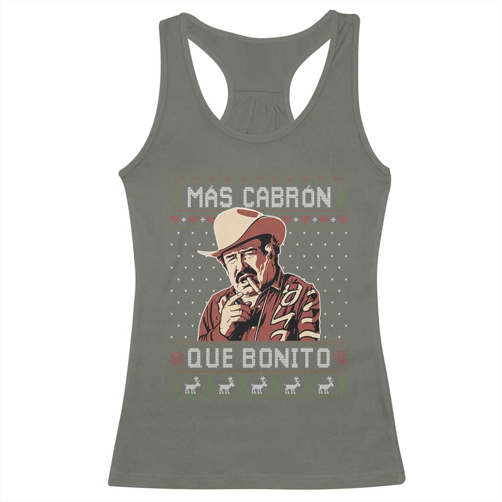 Funny Julian Garza Christmas Racerback Tank Top Mas Cabron Que Bonito Cowboy Holiday Mexican Xmas - Wonder Print Shop