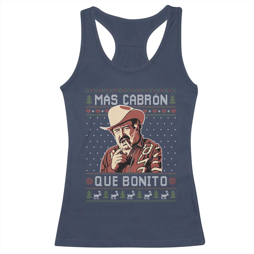 Funny Julian Garza Christmas Racerback Tank Top Mas Cabron Que Bonito Cowboy Holiday Mexican Xmas - Wonder Print Shop