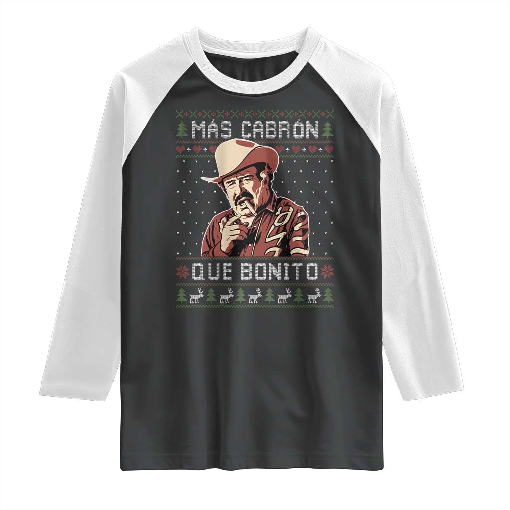 Funny Julian Garza Christmas Raglan Shirt Mas Cabron Que Bonito Cowboy Holiday Mexican Xmas - Wonder Print Shop
