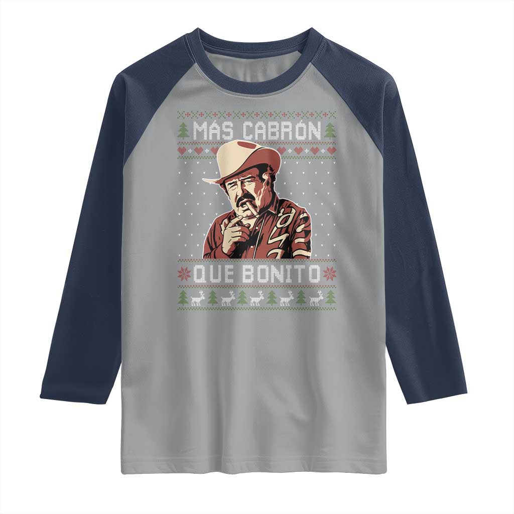 Funny Julian Garza Christmas Raglan Shirt Mas Cabron Que Bonito Cowboy Holiday Mexican Xmas - Wonder Print Shop